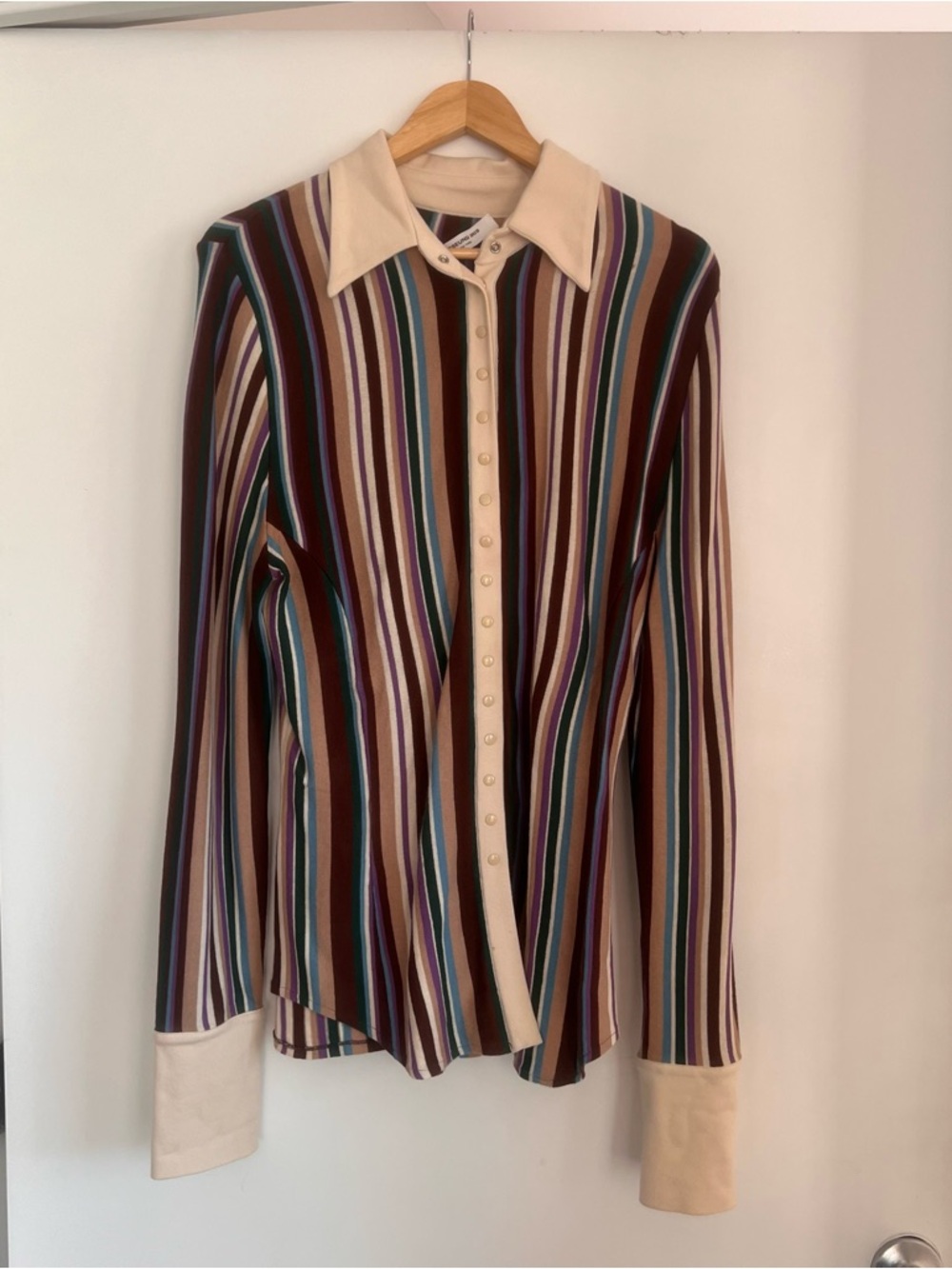 Orseund Iris Striped Knit Polo Top Mulitcolor Button Long Sleeve Size XL